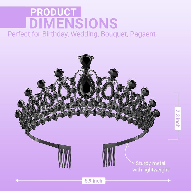Queenship Tiara Crown for Women, Queen Tiara for Birthday Prom Bridal Party Custome Black - Image 2